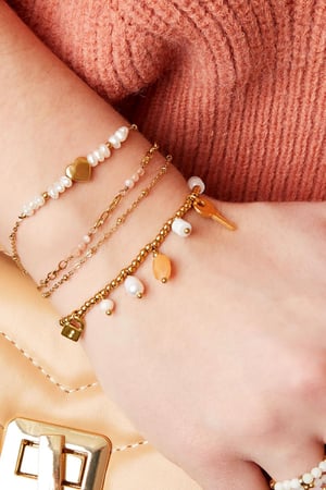 Armband Perlen und Herz Goldfarbe Edelstahl h5 Bild2